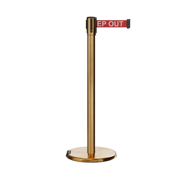 Montour Line Retractable Belt Rolling Stanchion, 2ft Sat.Brass Post  7.5ft RDang ME530-SB-DANGERW-75